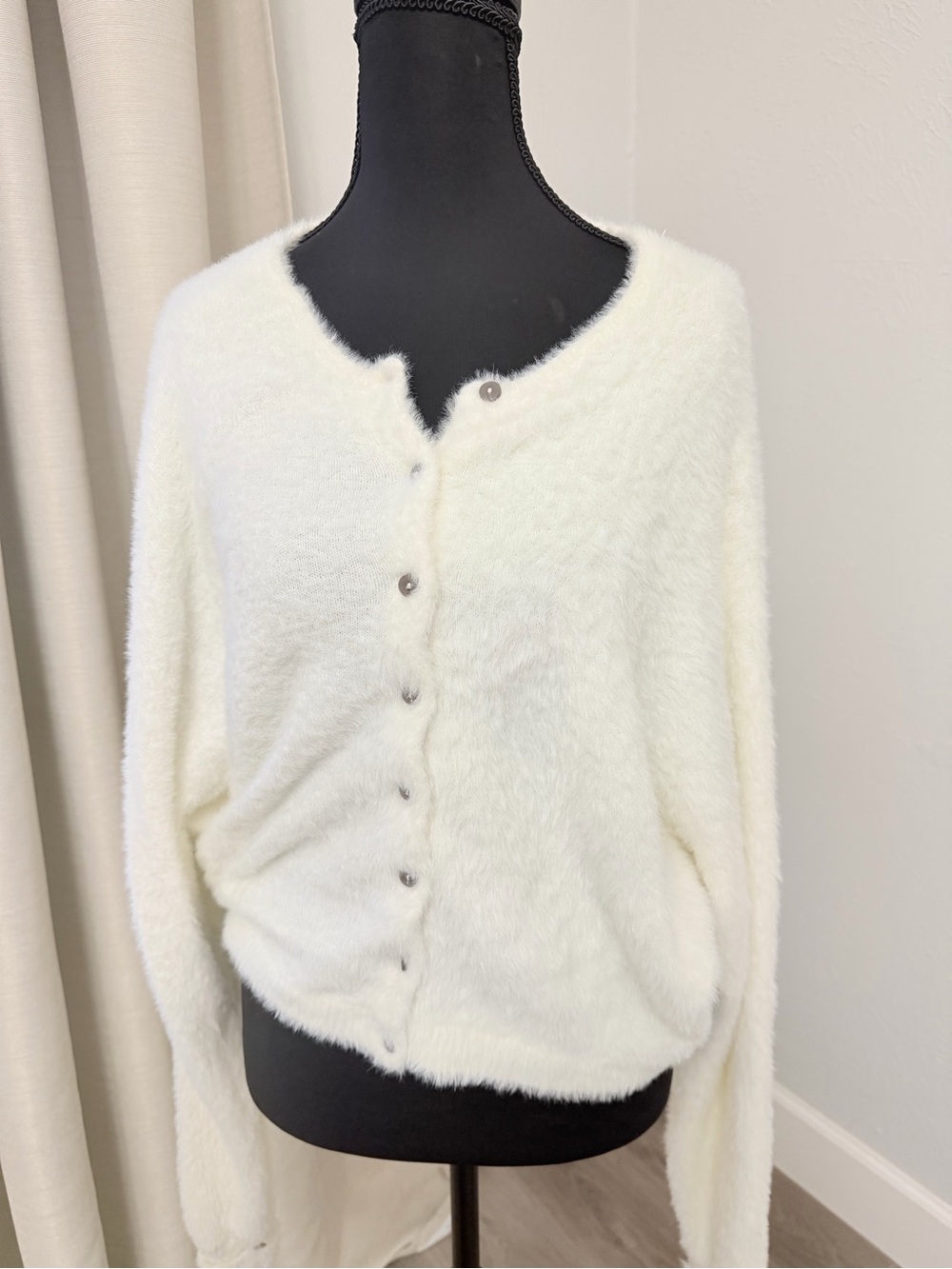 Free People FP One Allegra White Fuzzy Button-Front Women’s Cardigan